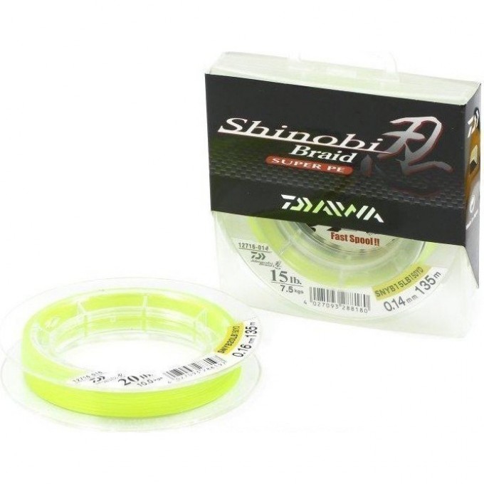 Плетеная леска DAIWA Shinobi Braid - 40 Lb (0.24мм) - 135м (ярко-жёлтая) 4027093288227