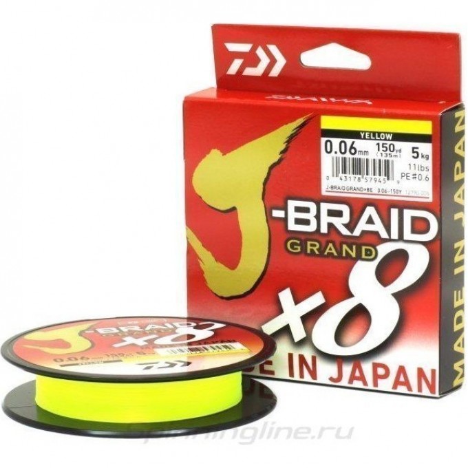 Шнур DAIWA J-BRAID GRAND X8 135M 0,13MM YELLOW 12790-013RU