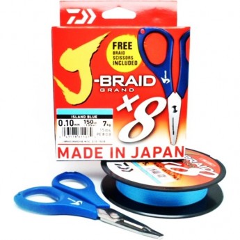 Шнур DAIWA J-Braid Grand X8E-W/SC 135м 0,06мм Island Blue + ножницы