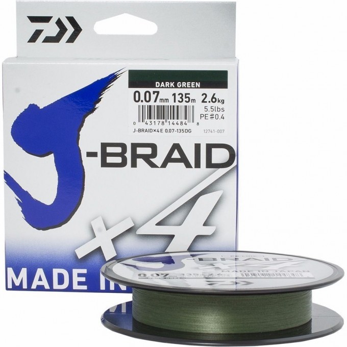 Шнур DAIWA J-Braid X4 0,07мм 135м Dark green 12741-007